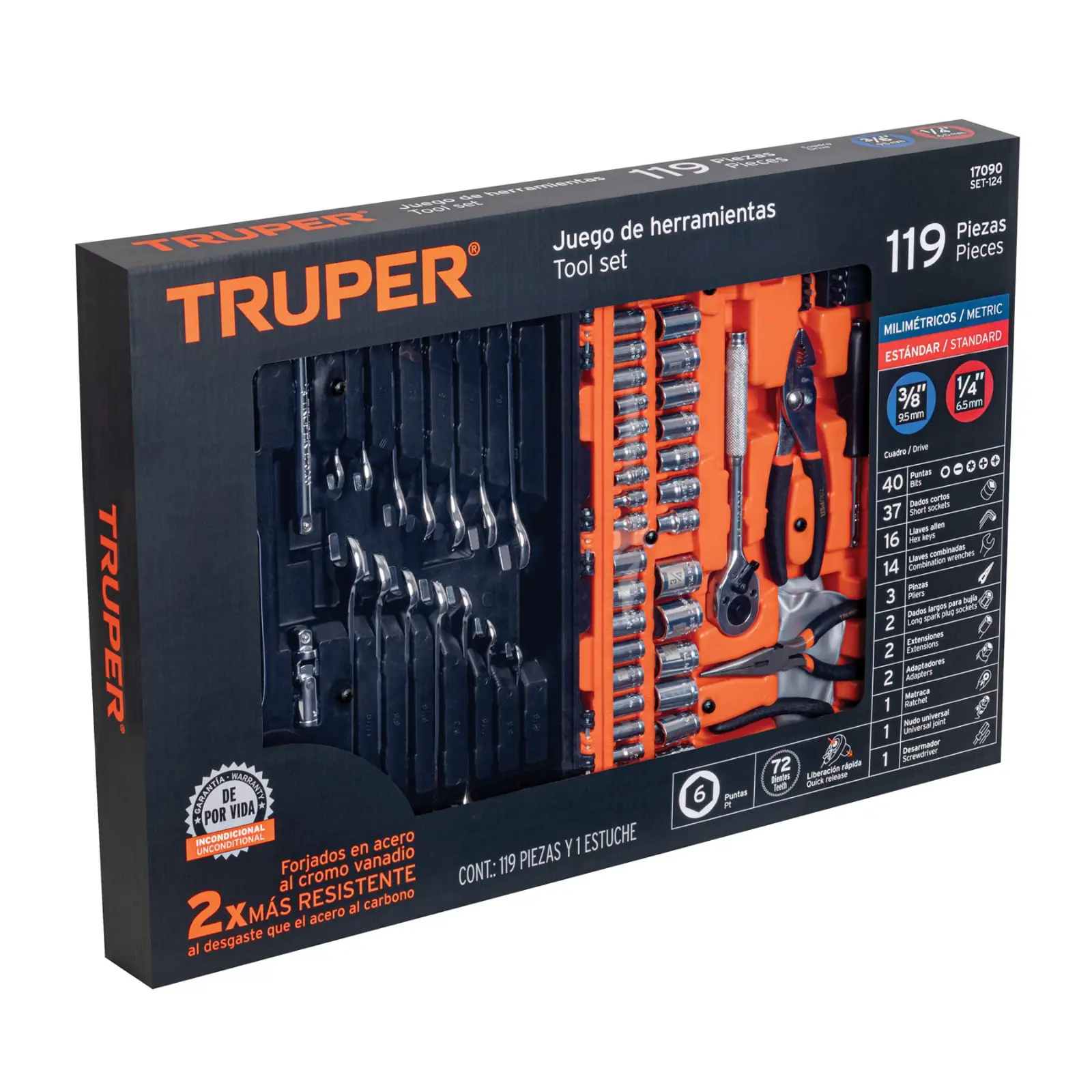 Truper 17090 SET-124 119-Piece Mixed Mechanic Tool Set with Carry Case 1