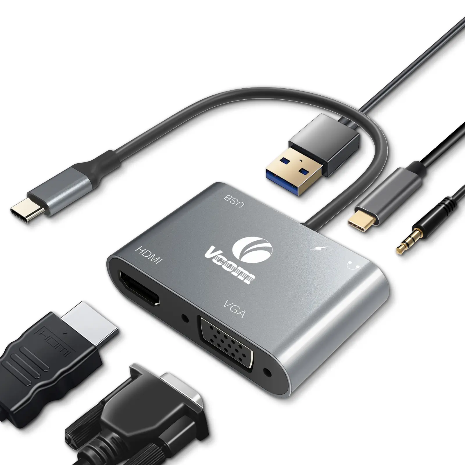VCOM CU4511 5-in-1 USB-C Docking Hub with HDMI, VGA, USB 3.0, PD 100W & Audio