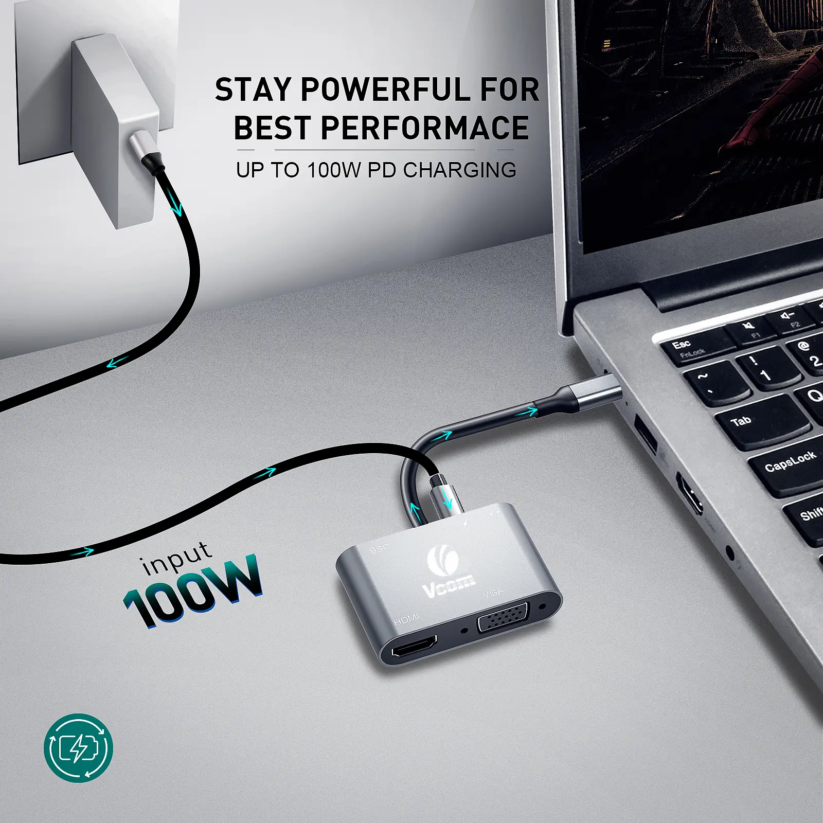 VCOM CU4511 5-in-1 USB-C Docking Hub with HDMI, VGA, USB 3.0, PD 100W & Audio 2