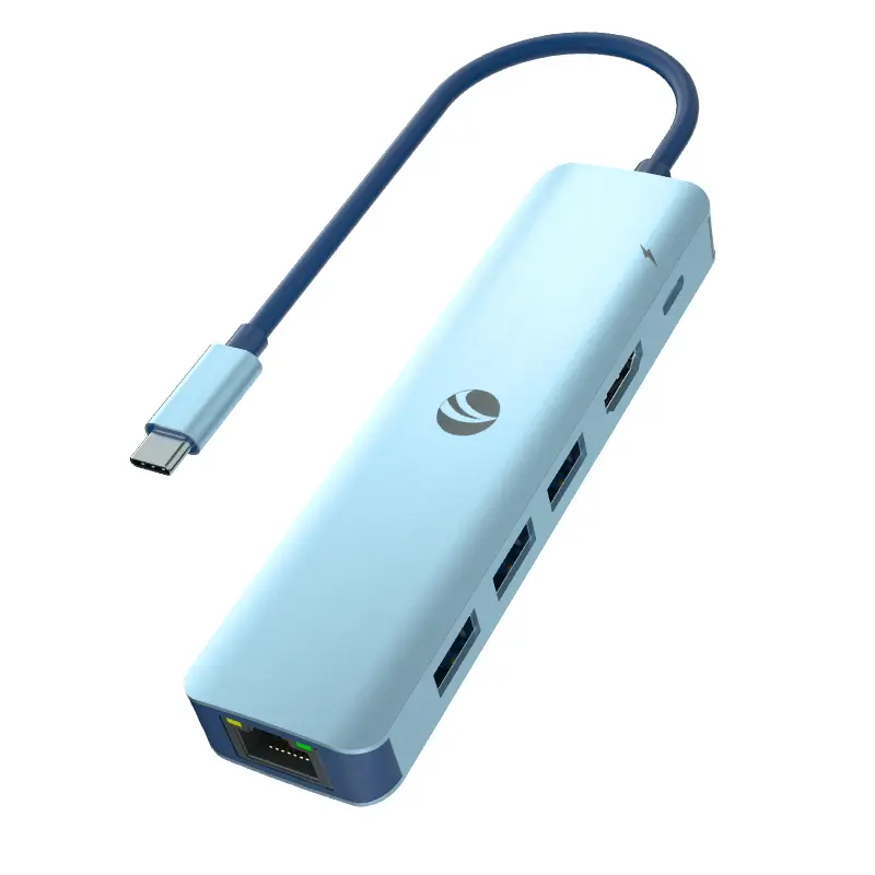VCOM CUE55 6-in-1 USB-C Hub with 4K HDMI, Gigabit Ethernet, USB 3.0 & 100W PD Charging