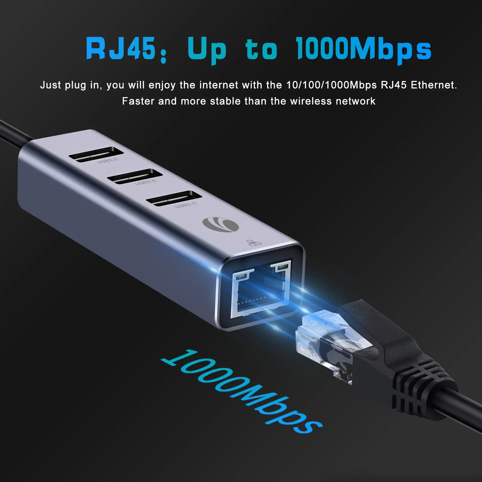 VCOM DH312B 4-in-1 USB 3.0 Hub with Gigabit Ethernet Adapter 2