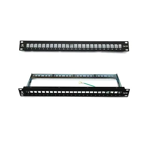 VCOM D16424A Cat6A STP Unloaded Patch Panel 24-Port 1U 19-Inch Rack Mount