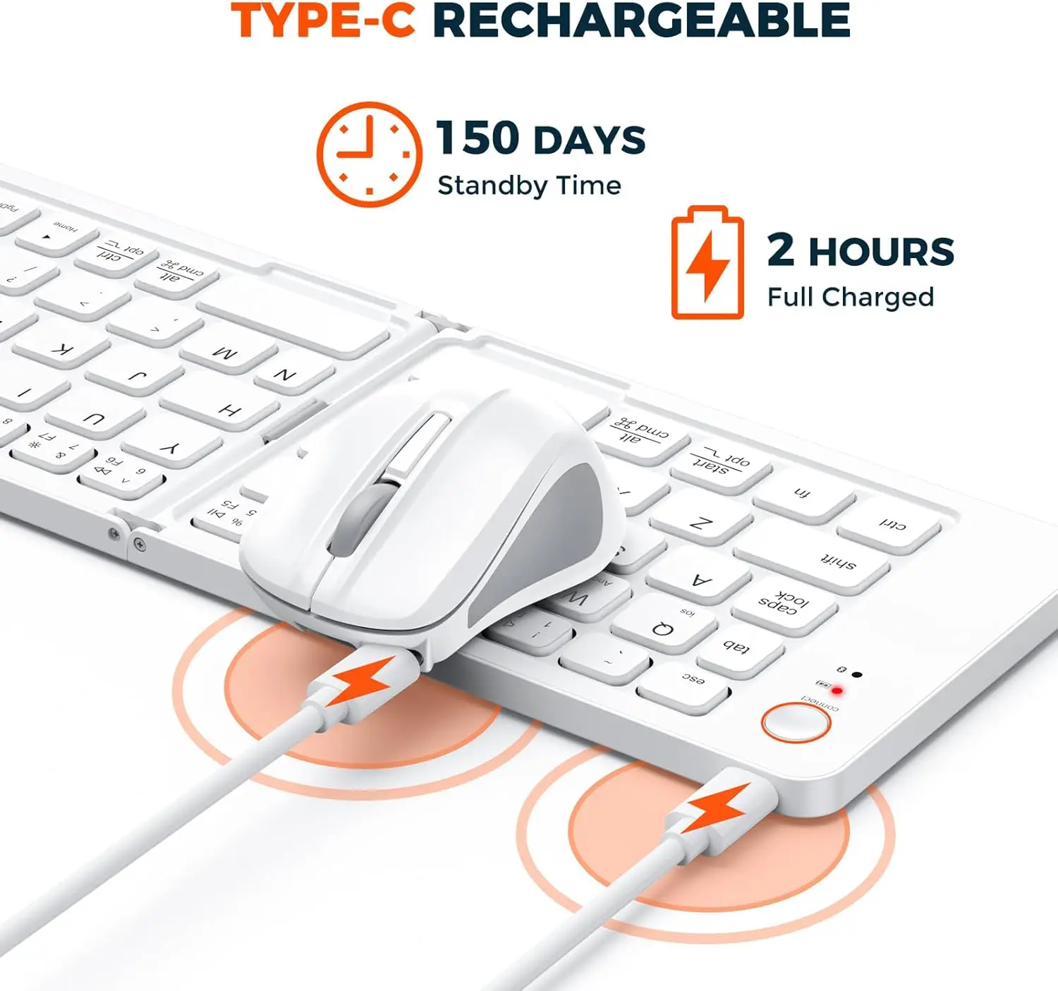 Meetion BTC001 White Foldable Bluetooth Keyboard & Mini Mouse Combo with Phone Stand 3
